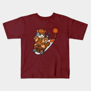 Cartoon Cowboy play dart brown color Kids T-Shirt